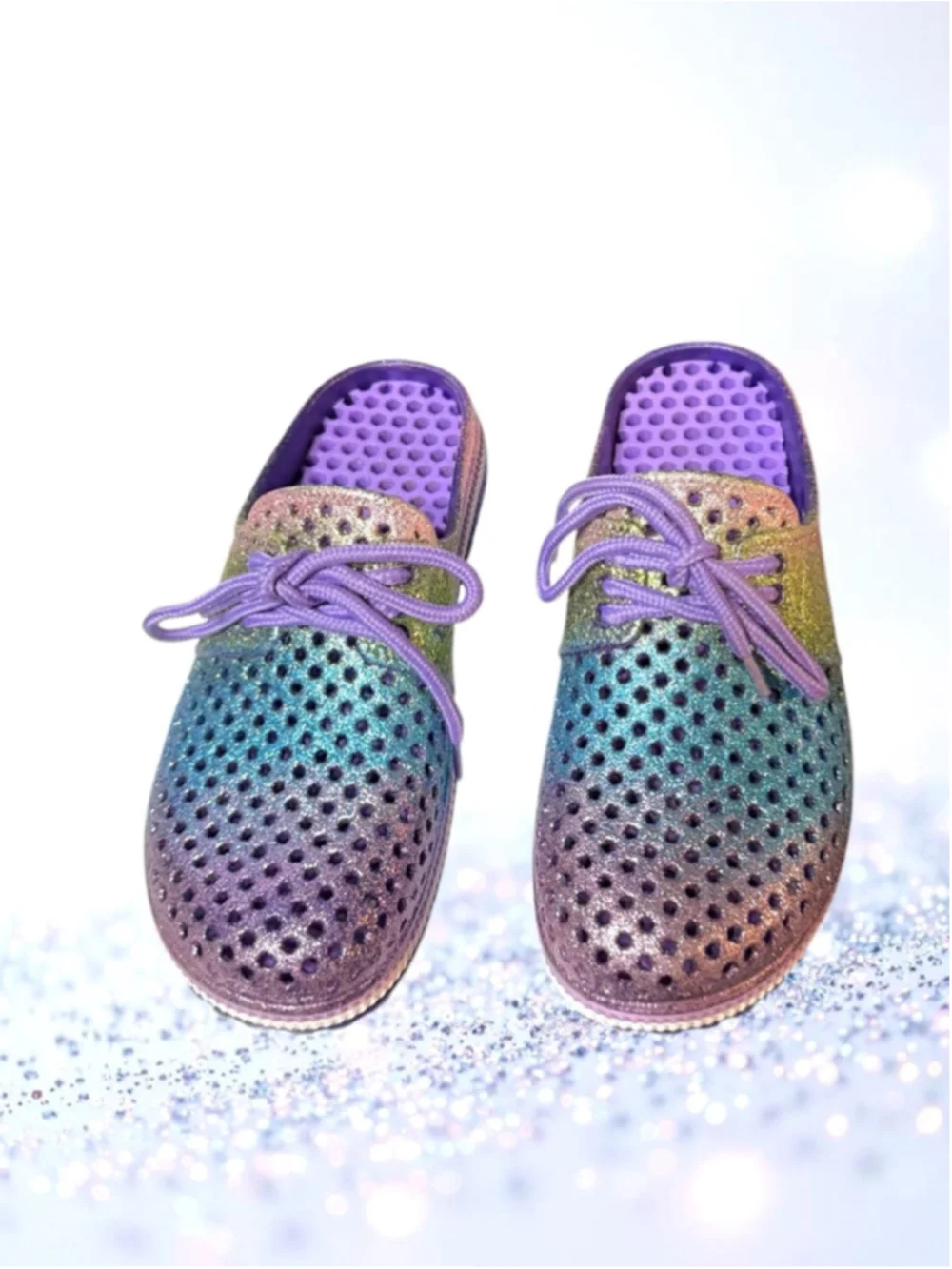 Cromer Resort Wear Glitter Rainbow Air Walk Water Shoes Clogs Sandals Girls 13/1